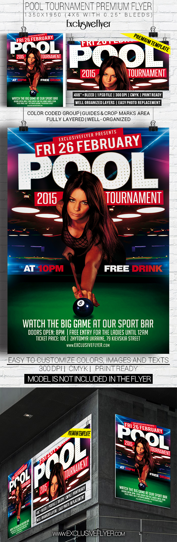 Pool Tournament Premium Flyer Template on Behance