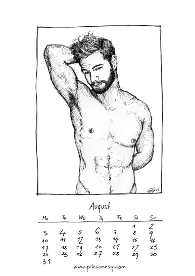 kalendarz calendar MaleMen act nude malenude art gayart bearded portrait draw sketch graphic design homoart