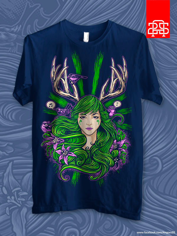 Lady tshirt deer Nature green purple bird ladies hair beauty thinkcookcook angoes25 tees design