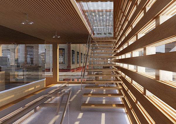 Office showroom wood wooden architecture building Moscow russian architects milodamalo Competition
