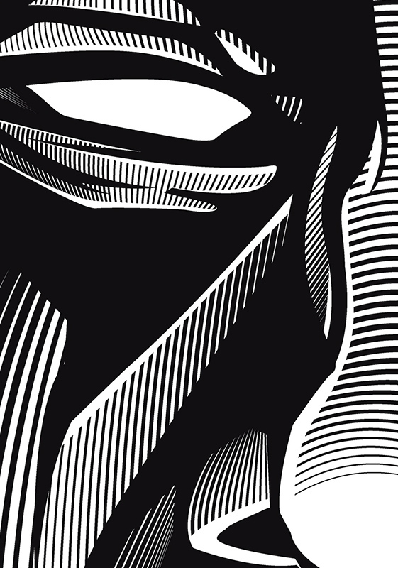 adobe illustrator graphic grafitti contrast black and white linework lines abstract print head face vector woodcut laser etching