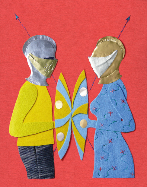 editorial collage relationship dust-up couple felt paper