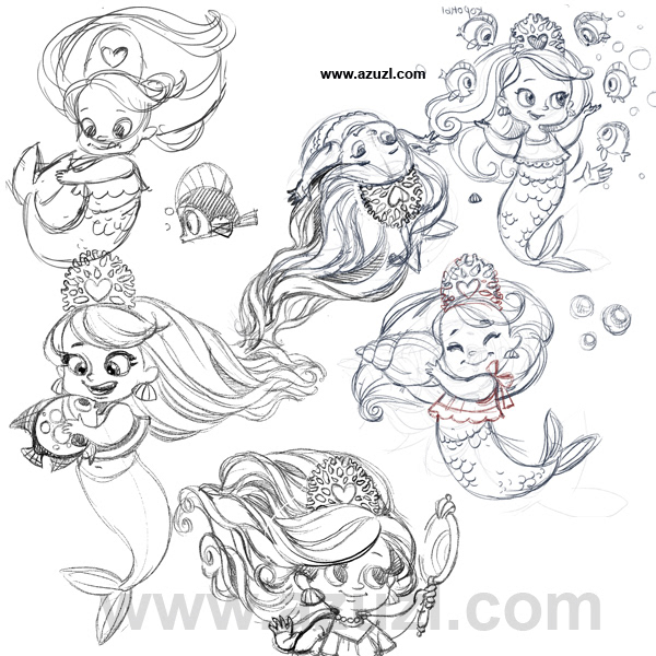 baby cartoon Character children illustration design doodle fishes girls ILLUSTRATION  Mascot mermaid sketch undersea vector