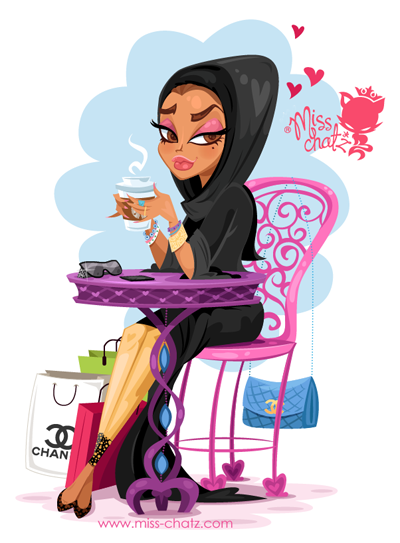emirati local Arab arabian middle east Shopping coffe pink purple leggings chanel bags table sexy eyes Chick pin up starbucks Sunglasses bling accessories iphone sitting