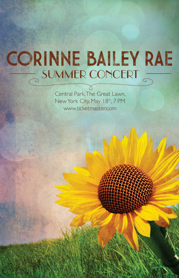 Corinne Bailey Rae concert poster tickets vinyl print sunflower microphone vintage texture
