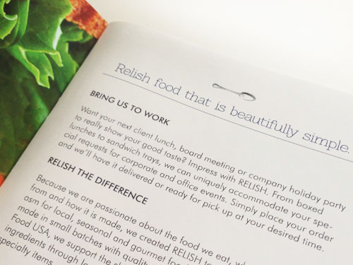 Relish Food  catering book saddle stitch print