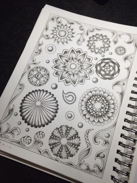 doodle pattern illustator Shades Flowers 3D blackandwhite frame dotswork