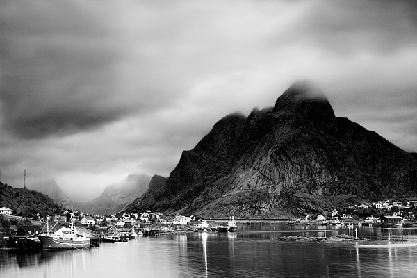 Arctic sea mountains moskenes lofoten norway polar landscapes norwegian Vladimir Donkov fjord port black and white reine verticalshot