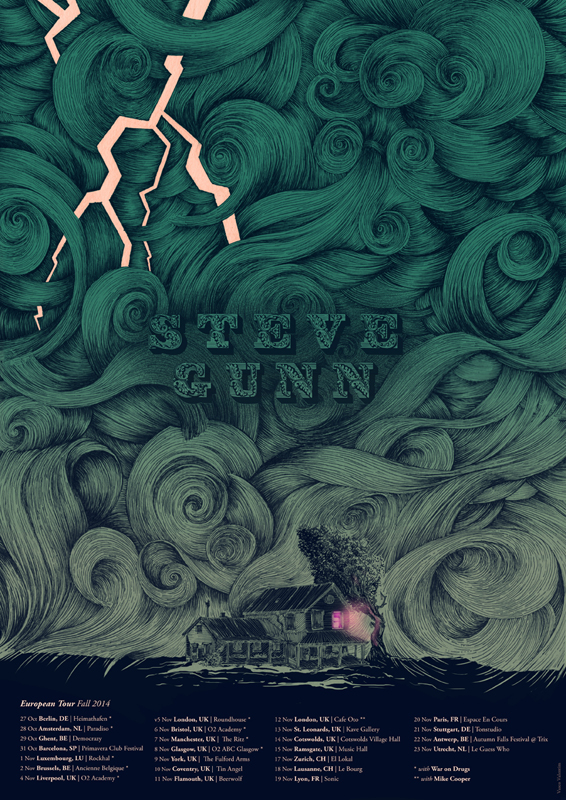 GigPoster war on drugs Steve Gunn folk concert silkscreen screenprint storm handmade