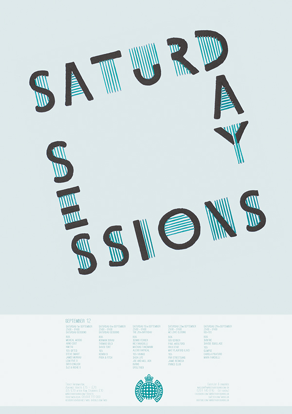 Ministry of Sound handmade pale pins Saturday advertisment advert sessions poster  typography