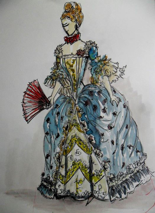 baroque Classic old fashion fashion design Baroque Era era classic fashion old old character  queen marie antoinette color water color sketch character illustration