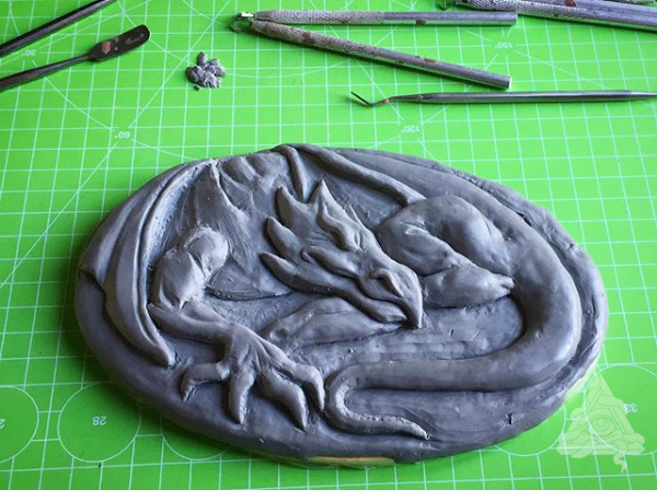 aging design dragon dragon emblem handcrafting painting   sculpey sculpting  wood