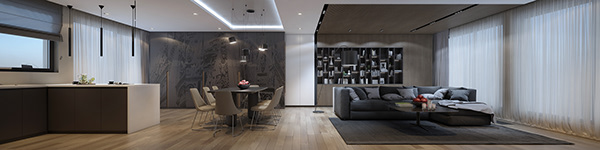 Monochrome and wood Apartment