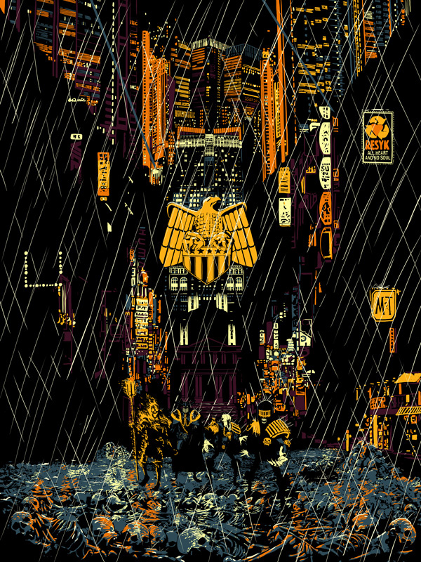 2000AD Judge Dredd posters limited edition art comic screen print raid71 vice press Landscape sci-fi movie pop rain neon
