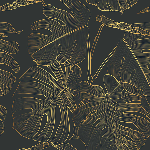 Tropical exotic floral line golden palm leaves