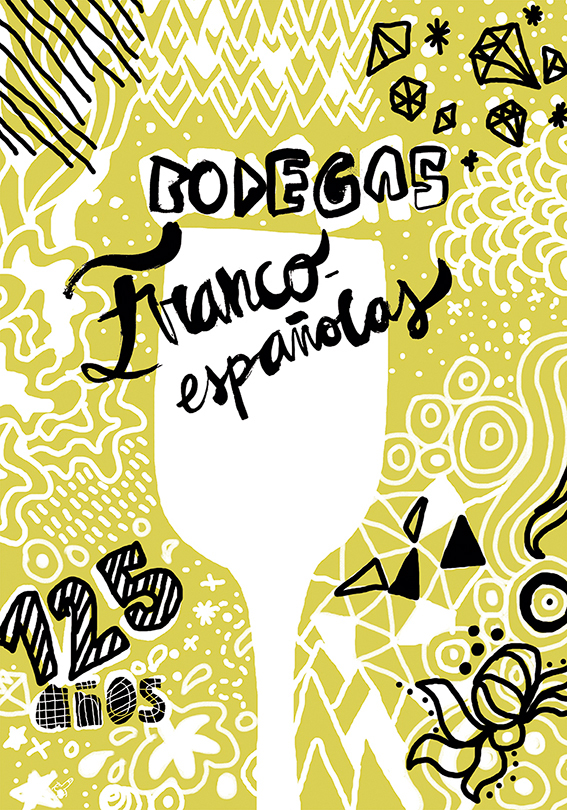 poster yellow black shapes textures wine diamond  cave francoespañolas bodega amarillo diamante vino cartel