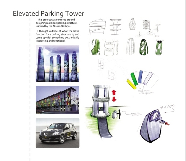 parking structure Nissan qashqui Elevated tall stacked green eco-friendly hydraulic screws brick trellis plants