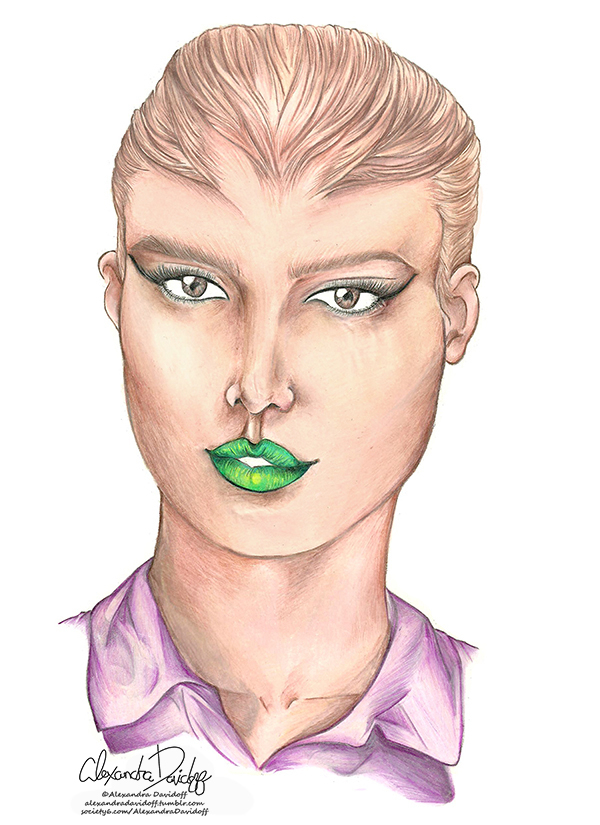 prismacolor pencil coloured pencil face woman girl hair futuristic anime strange portrait alexandra davidoff
