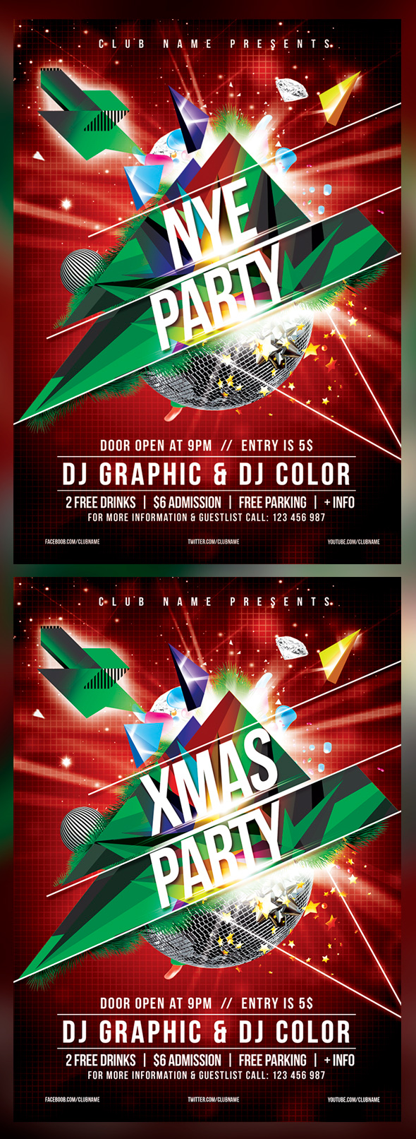 Eve Event Merry Christmas modern new year Nye party flyer psd winter xmas Christmas