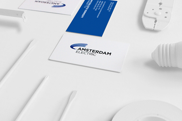 Amsterdam Electric amsterdam logo businesscard Electrician tools Lighbulb