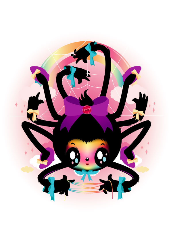 Meni Tzima  Yupyland  prints  society6  illustrator character designer spider  gnome  lucky  cat  colour  Pink 