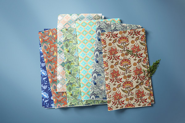 Print for fabric: floral palampore and Moroccan ogee