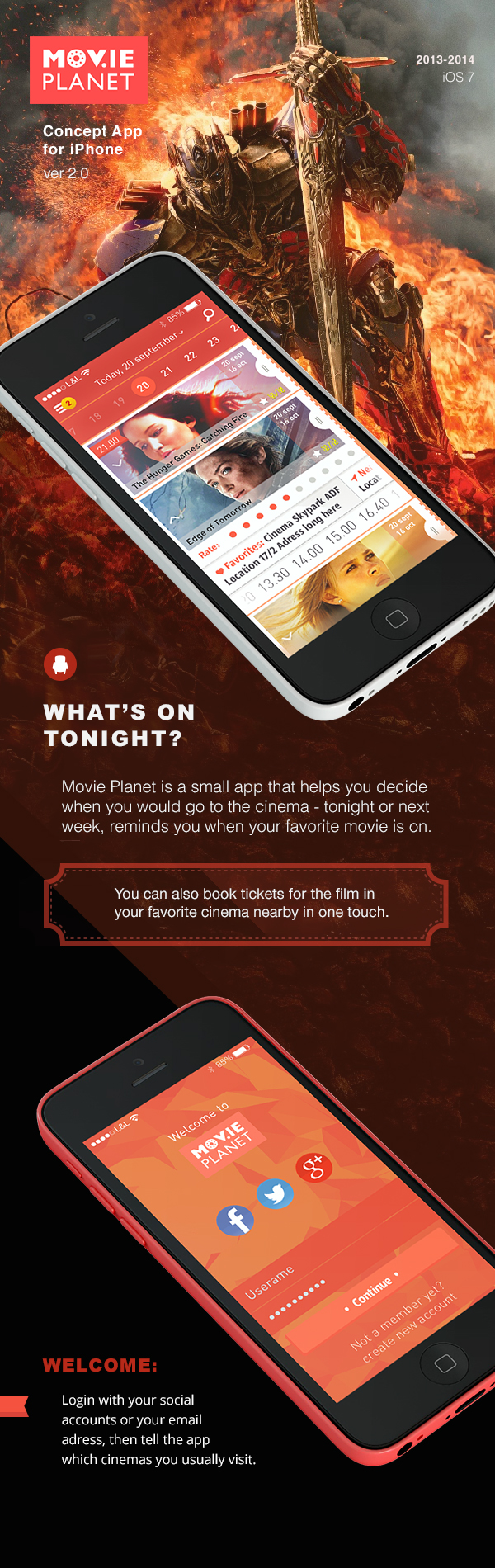 movie ticket book Cinema app ios iphone flat trailer review schedule rate watch theater  Show