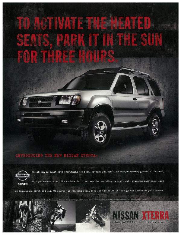 nissan xterra suv Case Study grungy print ads TV Spots xgames rough type grungy type