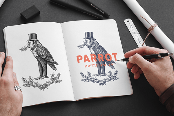 Parrot Distilling Brandmark Illustrated by Steven Noble