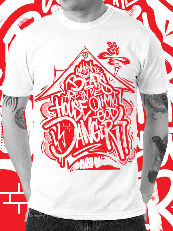 t-shirt design dj house graphics OMG danger bricks roof