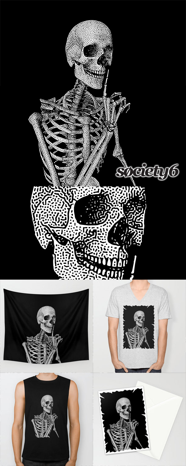skulls dead Halloween apparel prints skeleton bones horror Reaction Diffusion macabre