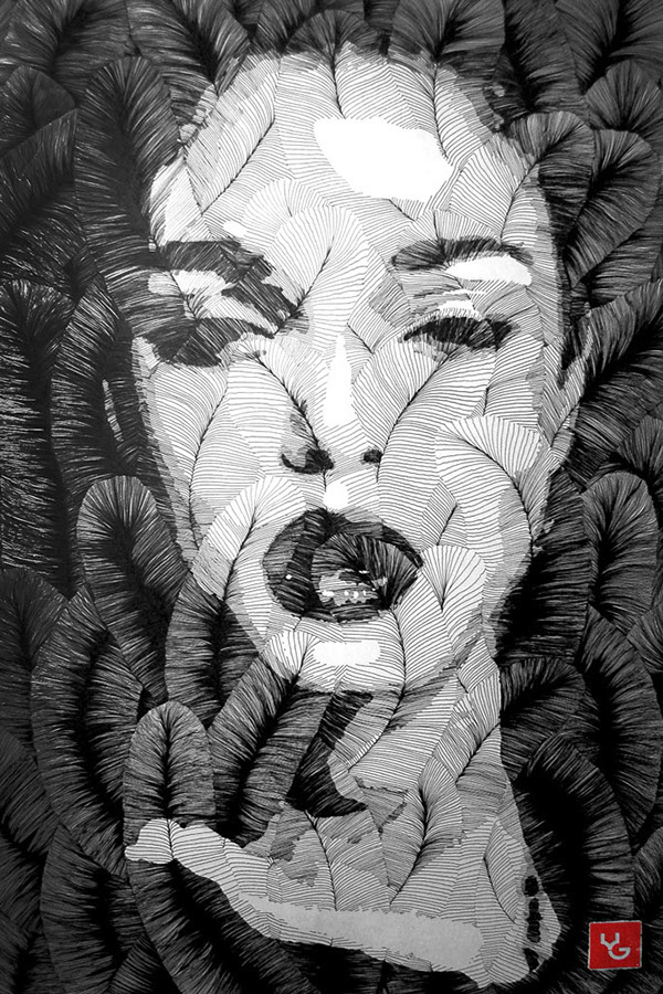 portrait pointilism lineism Drawing  line zentagle woman face flower dot
