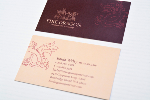 fire dragon chinese acupuncture massage Bainbridge Island Washington brand logo brown tan red stationary Website