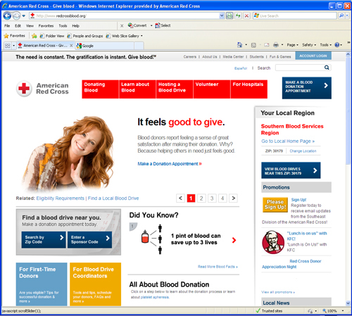 American Red Cross pamela stover  web design social media  FACEBOOK   twitter  redcrossblood.org  site design cms Content Management System