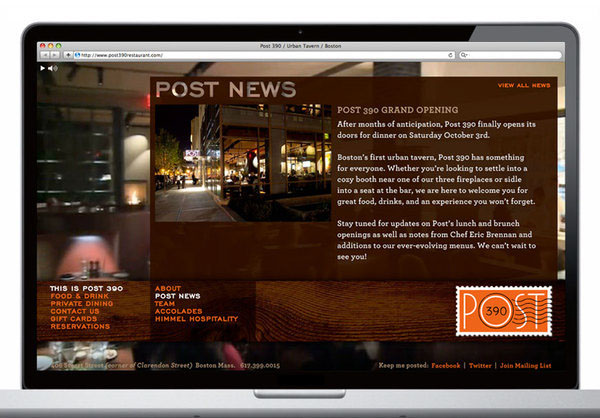 post 390 restaurant boston himmel hospitality group video xml Flash Content Management System