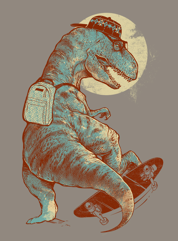 T rex hippy Fun skateboard shirt design