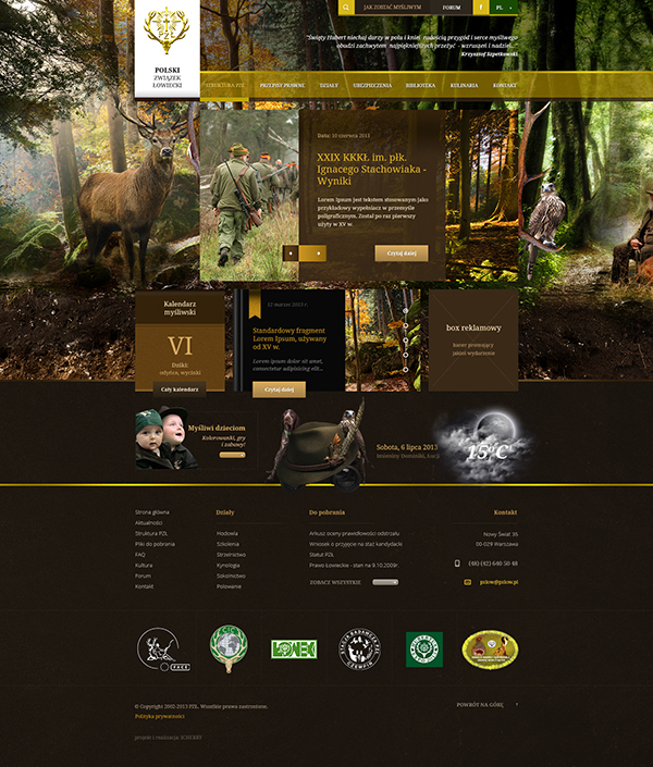 Web design wordpress html5 css3 jquery green gold brown black portal forest animals Hunting compound