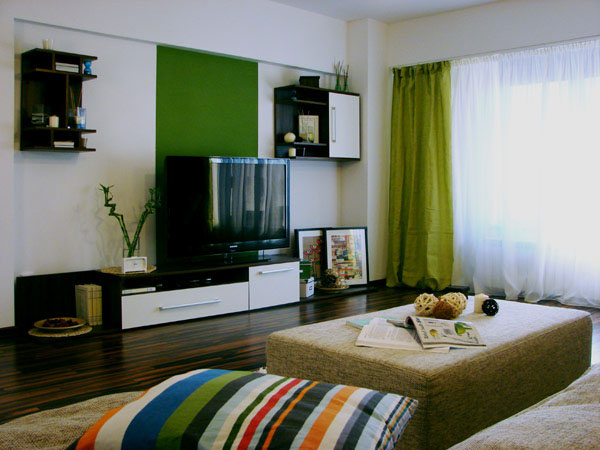 design apartment fresh vivid city Interior livingroom kitchen modern color green house minimal simple family