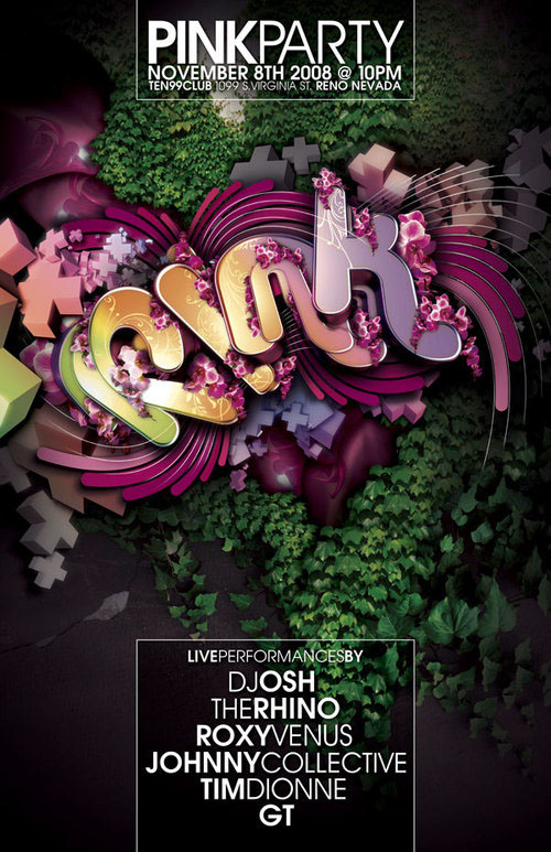 3D Digital Art  gig poster pink party typography  