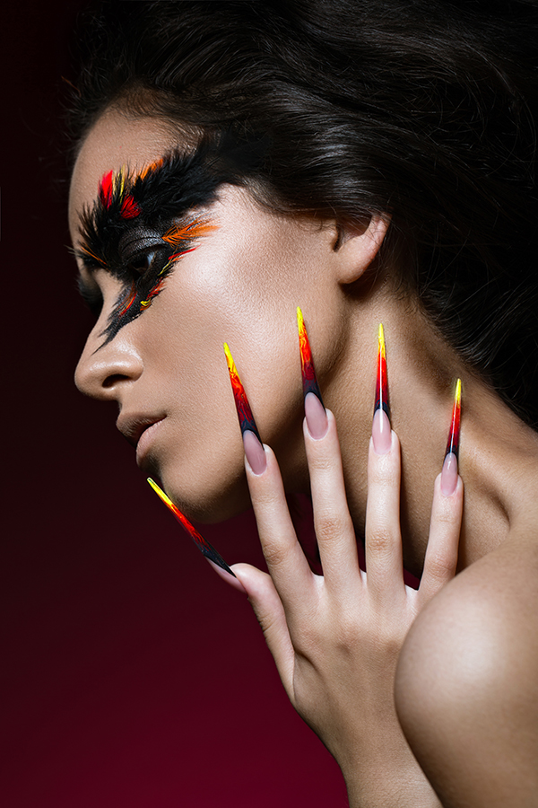 makeup beauty face portrait glamor gloss art creative bird Phoenix manicure nails