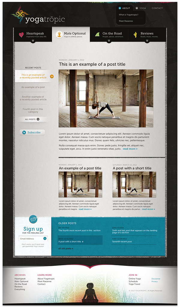 Yoga wordpress blog design slideshow business card logo