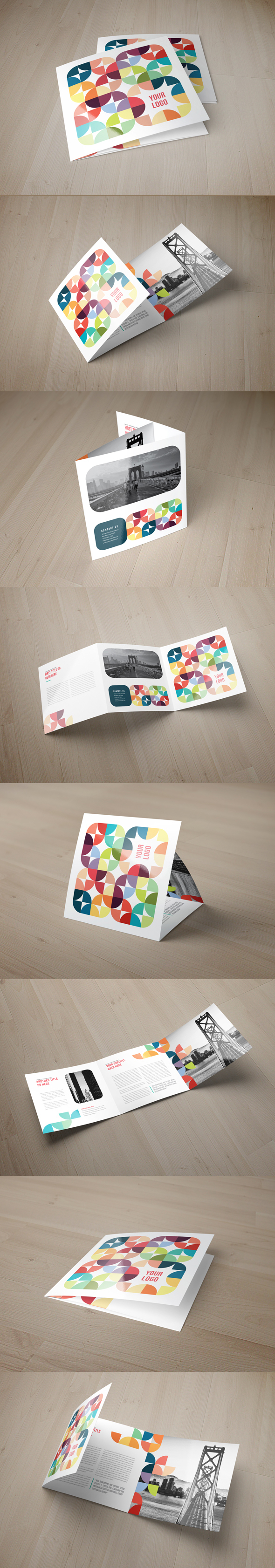 trifold brochure colorful template pattern geometric modern