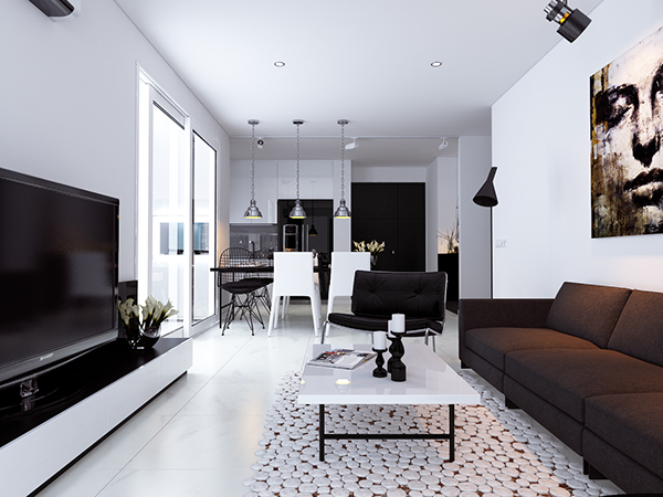 living room & kitchen room on Behance