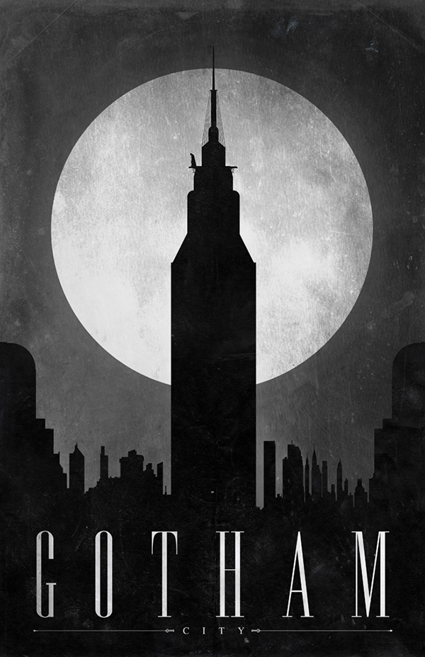 Minimalism dc batman gotham superman spiderman metropolis travel poster