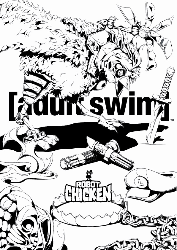 poster characters Adult Swim cartoon Illustrator Food  law fight chicken dark Hero rock & roll