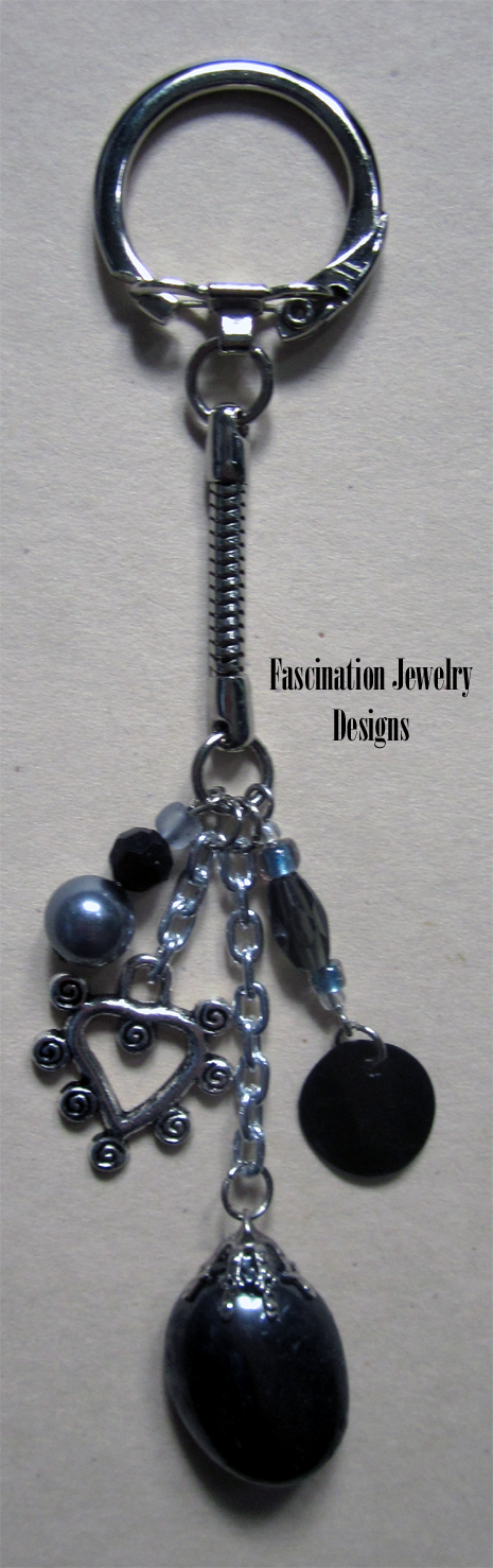 gemstone quartz black jasper hematite rose quartz gold silver keychain key ring pink handmade Fascination Jewelry Designs jewelry Jewellery