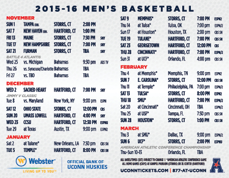 Uconn Basketball UConn uconn huskies poster schedule card pocket schedule NCAA