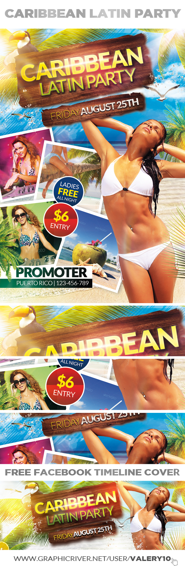 Caribbean Latin summer sexy night flyer psd free louis twelve beach girl palms Tropical