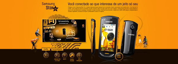 Samsung Star 3G HotSite hot site banner Celular lançamentos gustavo girard artwebrio Web designer Webdesign mobile cellphone Samsung smartphone Rio de Janeiro brazil.