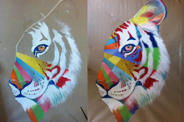 tiger psychedelia SAMEER hazari Extinction acrylic canvas Flipped pride kill India Delhi trippy eye pattern